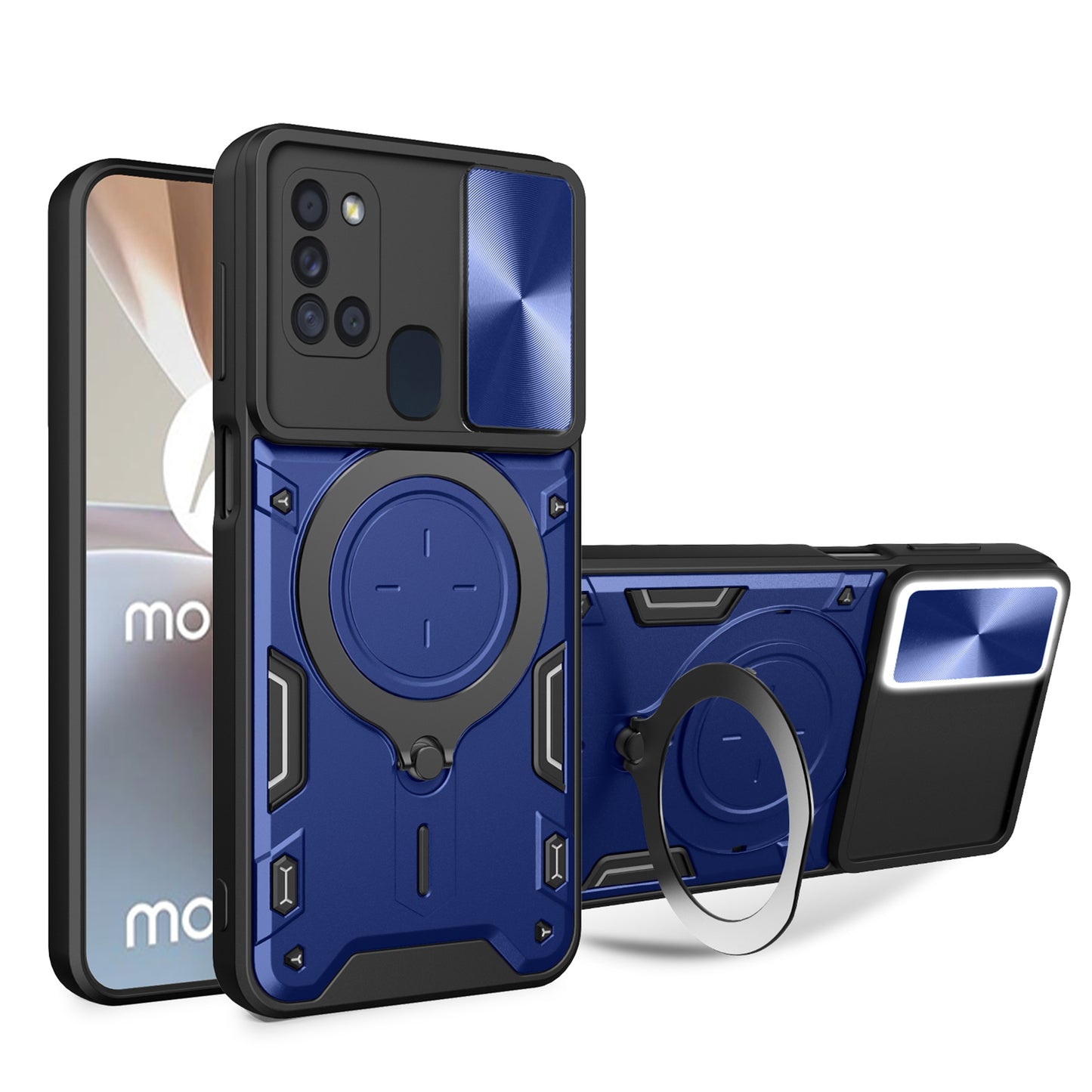 Samsung Galaxy A21s Magnetic Holder CD Texture Sliding Camshield Phone Case, TPU PC Shockproof Cover