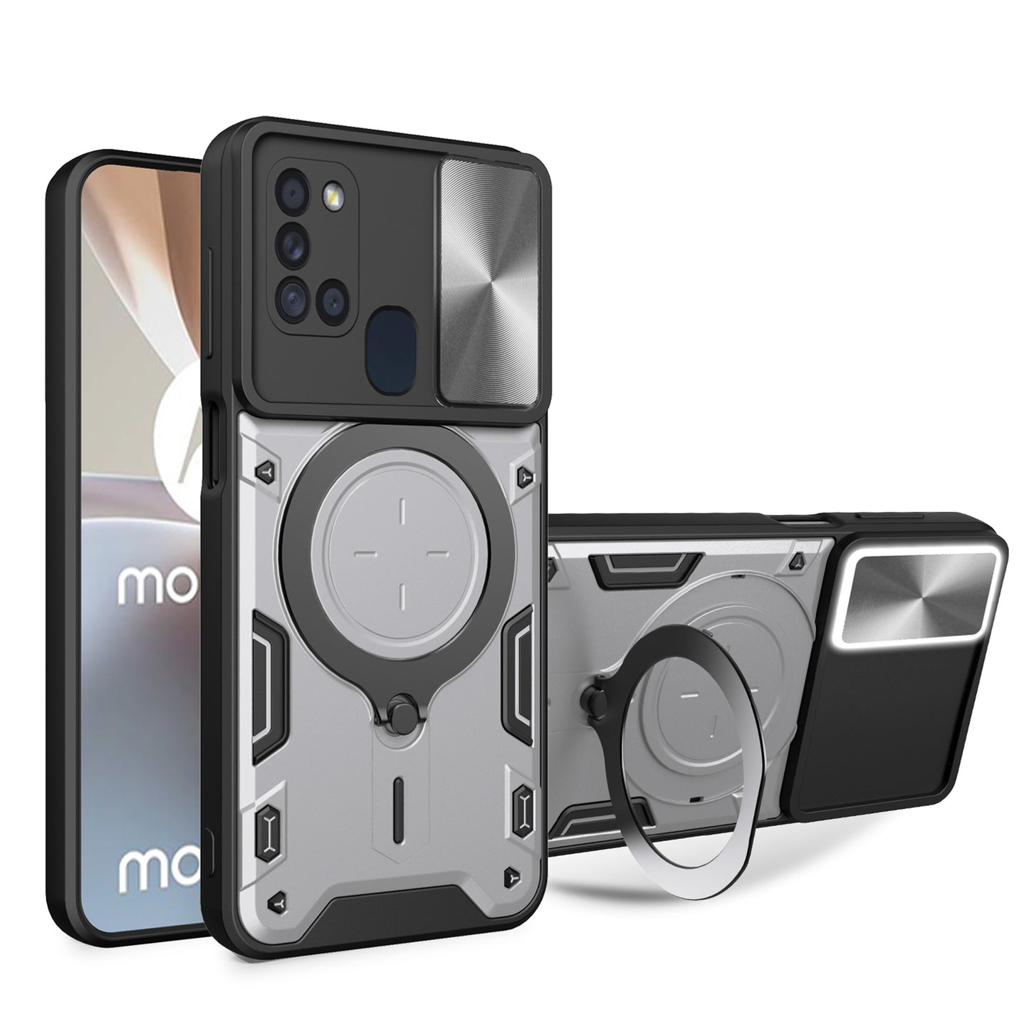 Samsung Galaxy A21s Magnetic Holder CD Texture Sliding Camshield Phone Case, TPU PC Shockproof Cover