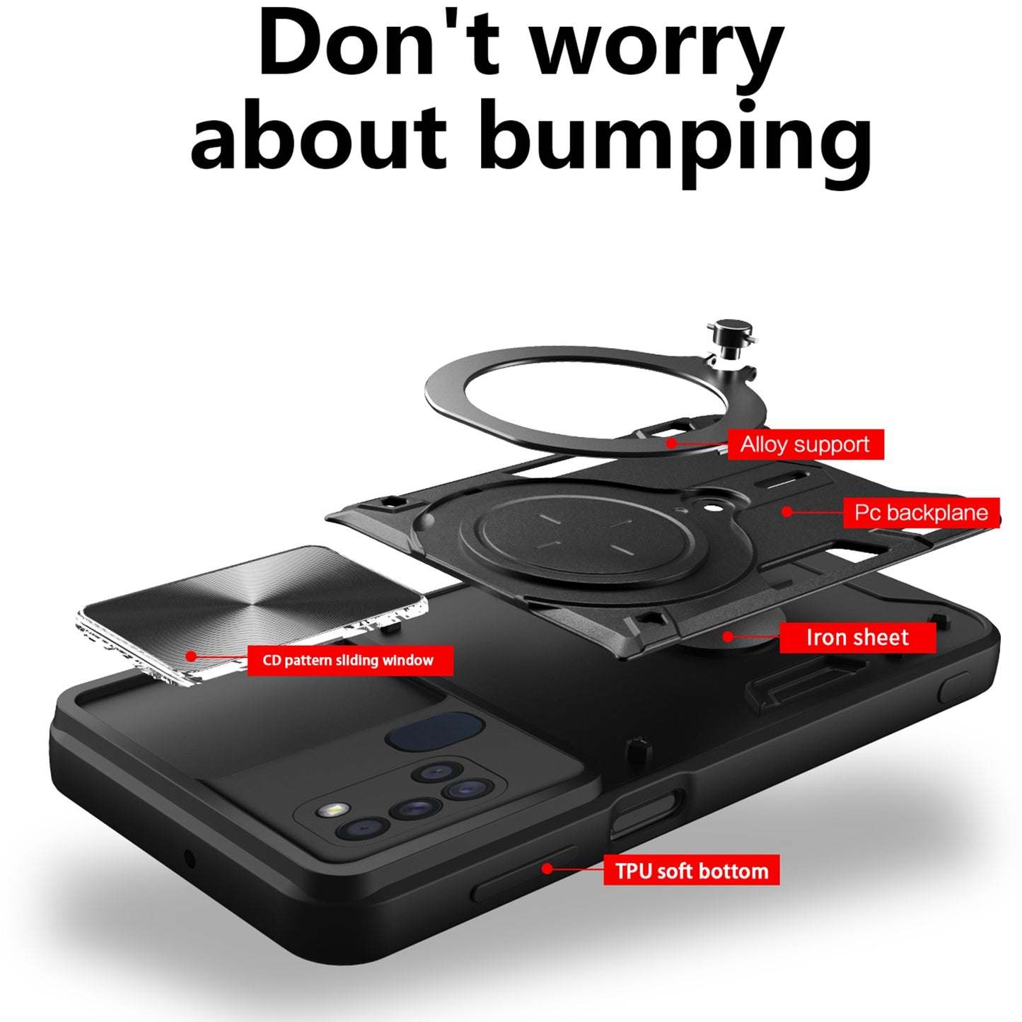 Samsung Galaxy A21s Magnetic Holder CD Texture Sliding Camshield Phone Case, TPU PC Shockproof Cover