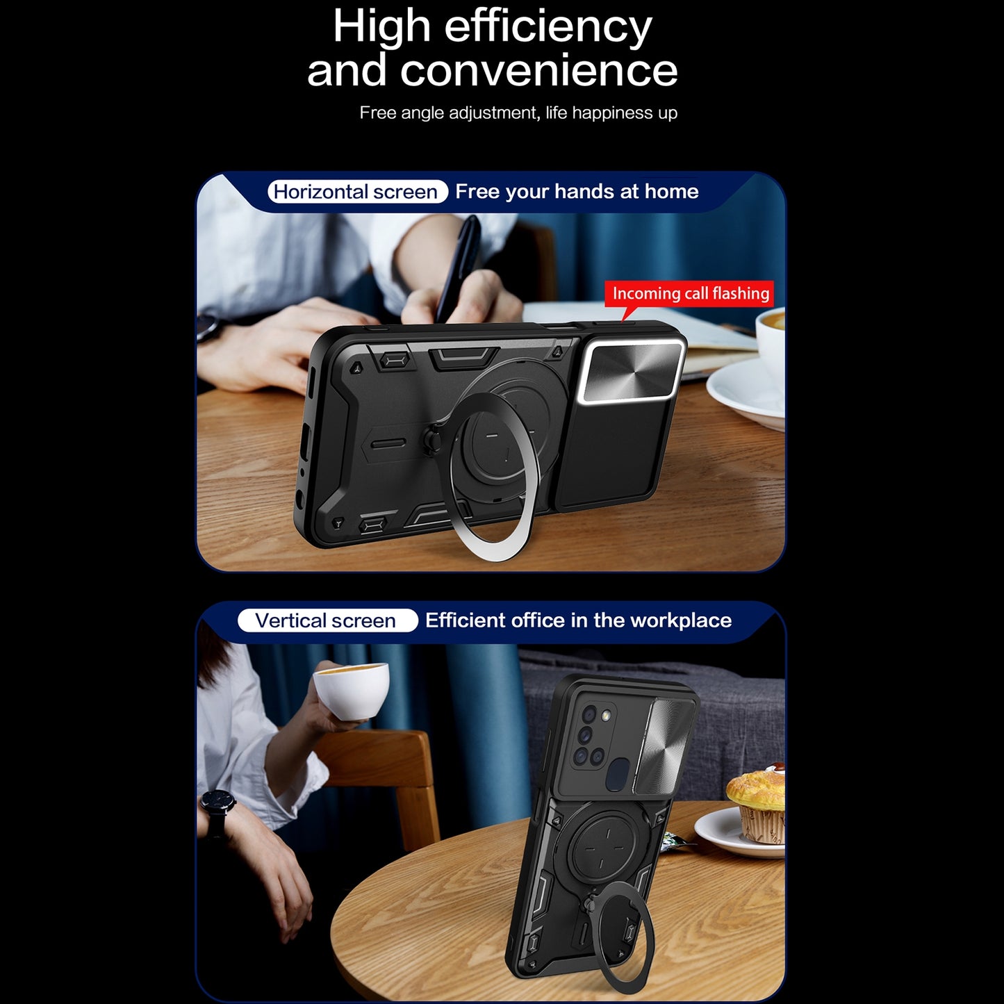 Samsung Galaxy A21s Magnetic Holder CD Texture Sliding Camshield Phone Case, TPU PC Shockproof Cover