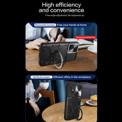 Samsung Galaxy A71 5G Magnetic Holder CD Texture Sliding Camshield Phone Case, TPU PC Shockproof Cover