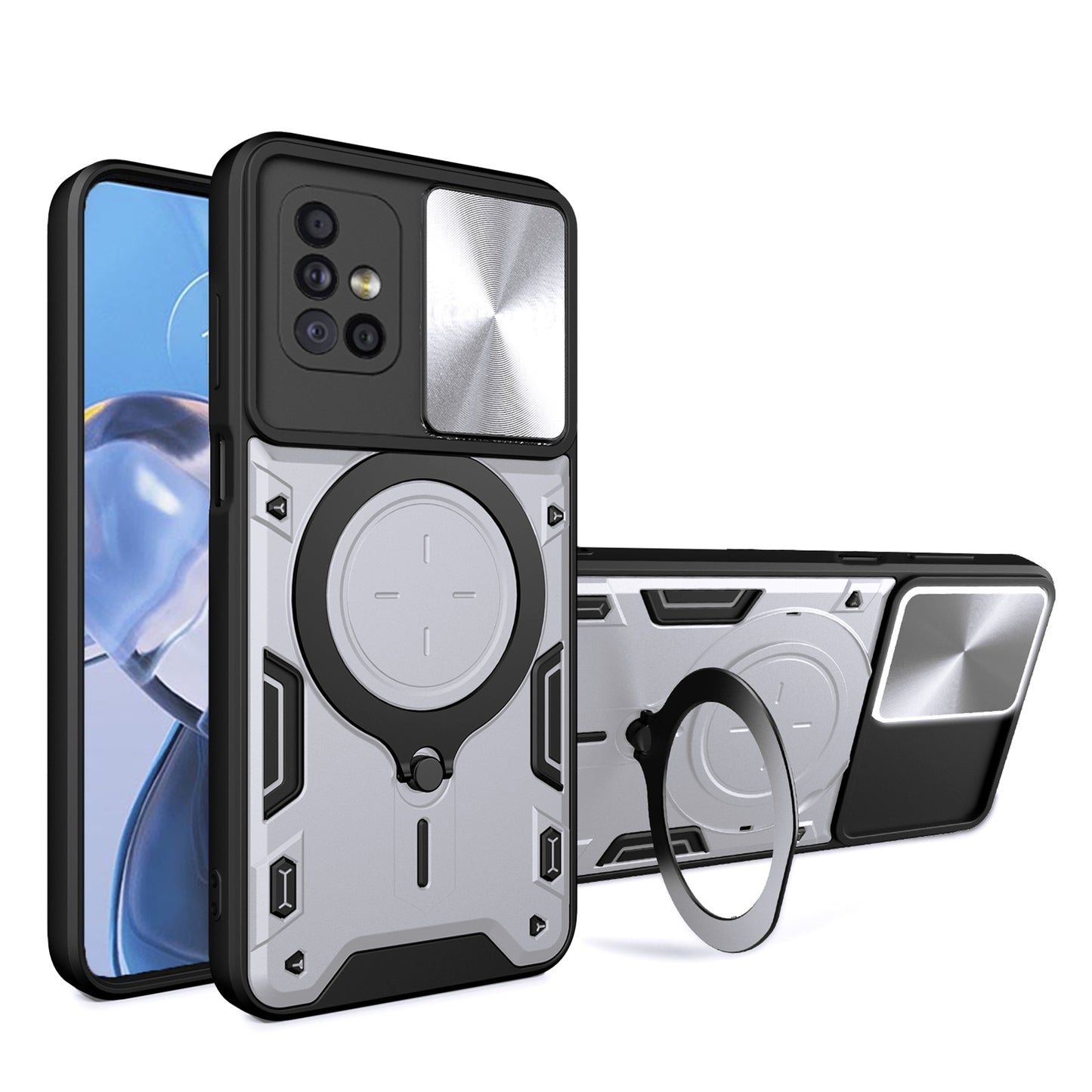 Samsung Galaxy A71 5G Magnetic Holder CD Texture Sliding Camshield Phone Case, TPU PC Shockproof Cover