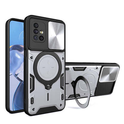 Samsung Galaxy A71 5G Magnetic Holder CD Texture Sliding Camshield Phone Case, TPU PC Shockproof Cover
