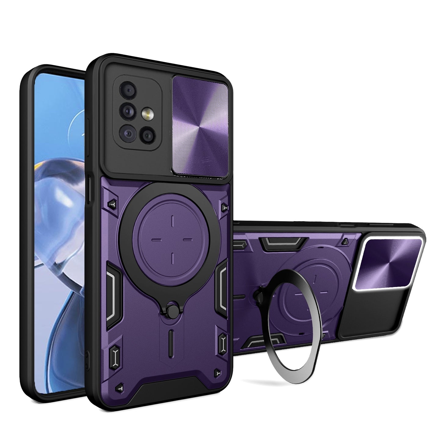 Samsung Galaxy A71 5G Magnetic Holder CD Texture Sliding Camshield Phone Case, TPU PC Shockproof Cover