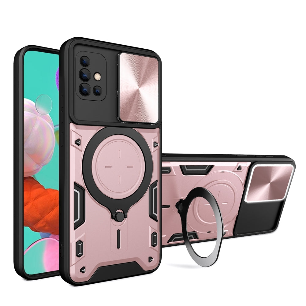 Samsung Galaxy A51 4G Magnetic Holder CD Texture Sliding Camshield Phone Case, TPU PC Shockproof Cover