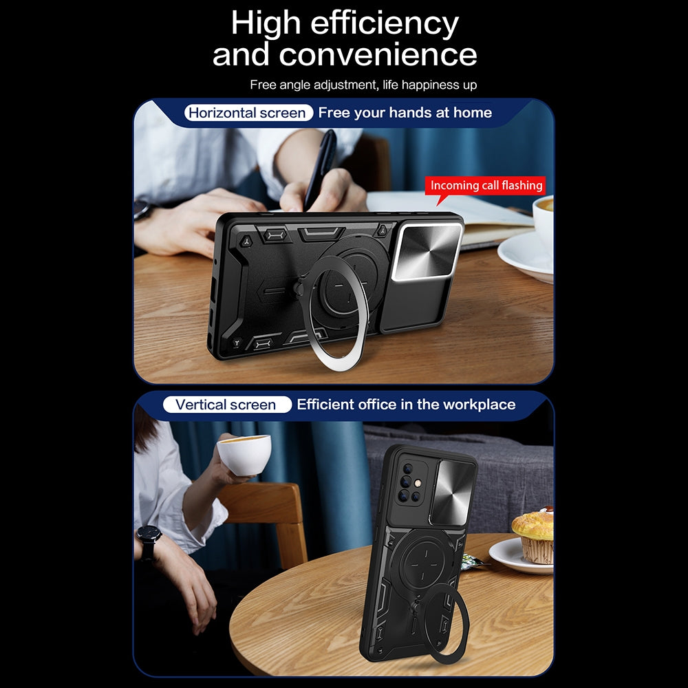 Samsung Galaxy A51 4G Magnetic Holder CD Texture Sliding Camshield Phone Case, TPU PC Shockproof Cover