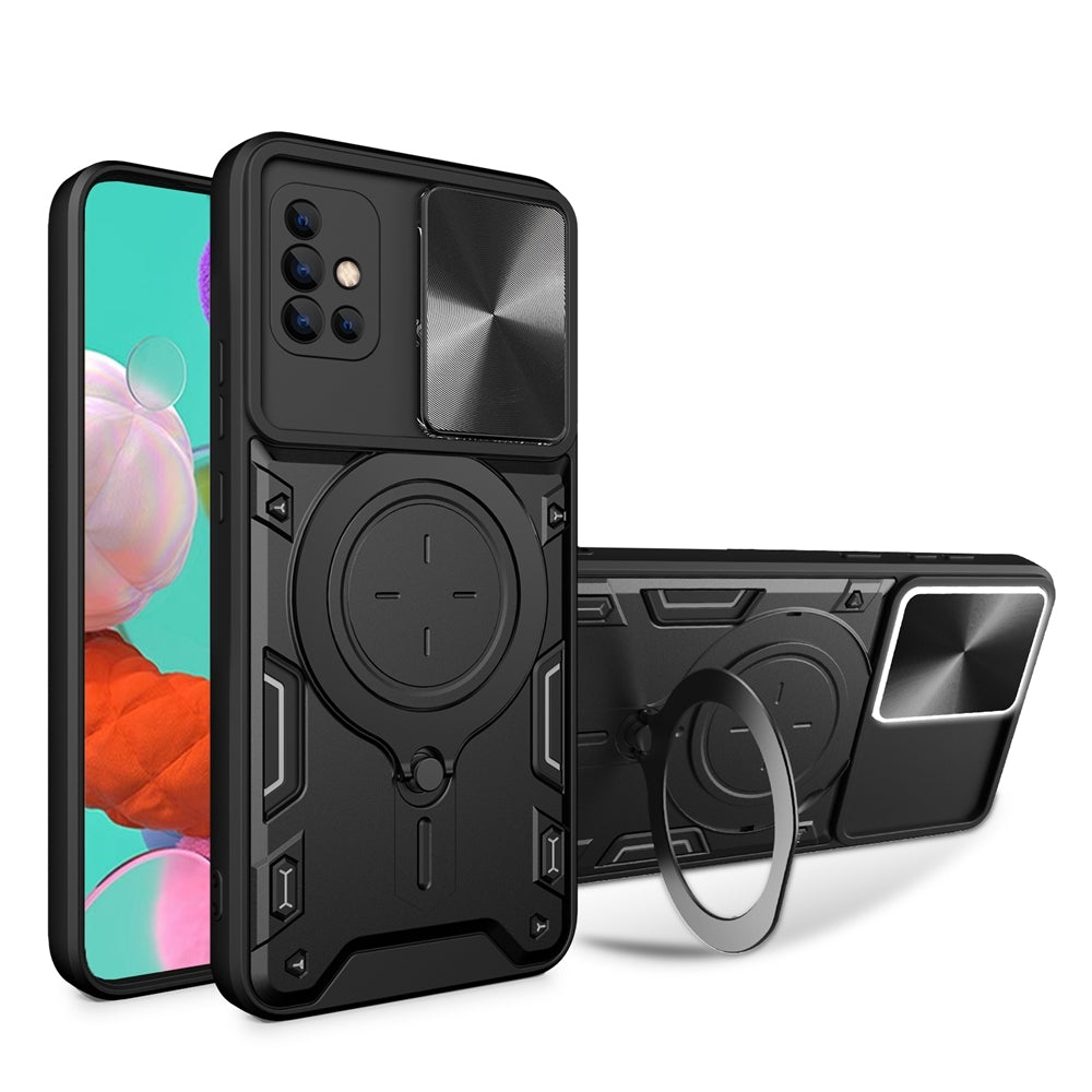 Samsung Galaxy A51 4G Magnetic Holder CD Texture Sliding Camshield Phone Case, TPU PC Shockproof Cover