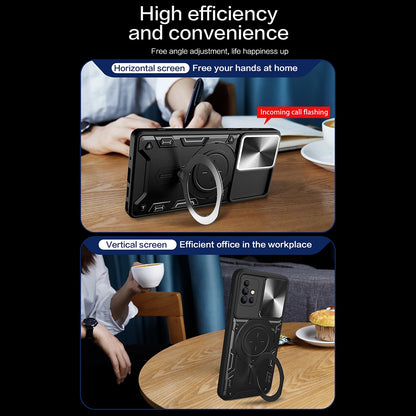 Samsung Galaxy A51 4G Magnetic Holder CD Texture Sliding Camshield Phone Case, TPU PC Shockproof Cover