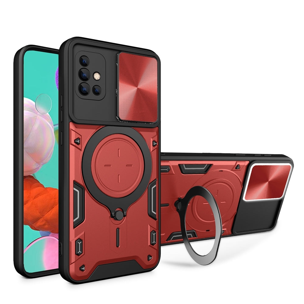 Samsung Galaxy A51 4G Magnetic Holder CD Texture Sliding Camshield Phone Case, TPU PC Shockproof Cover