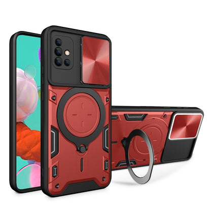 Samsung Galaxy A51 4G Magnetic Holder CD Texture Sliding Camshield Phone Case, TPU PC Shockproof Cover
