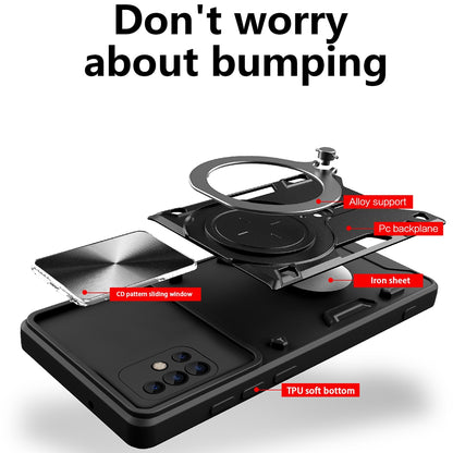 Samsung Galaxy A51 4G Magnetic Holder CD Texture Sliding Camshield Phone Case, TPU PC Shockproof Cover