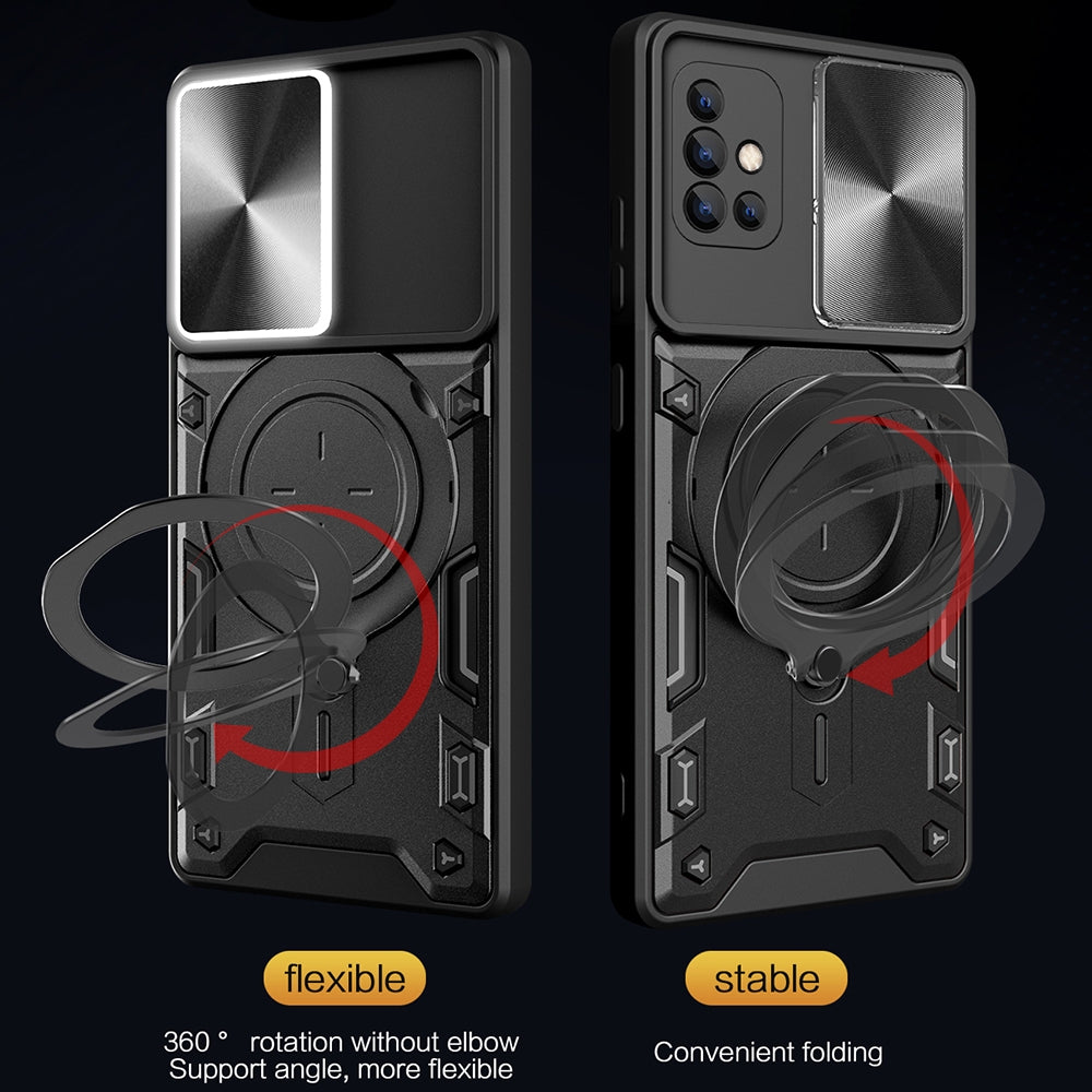 Samsung Galaxy A51 4G Magnetic Holder CD Texture Sliding Camshield Phone Case, TPU PC Shockproof Cover