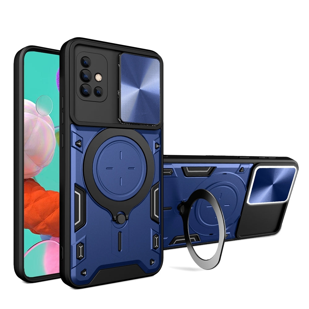 Samsung Galaxy A51 4G Magnetic Holder CD Texture Sliding Camshield Phone Case, TPU PC Shockproof Cover