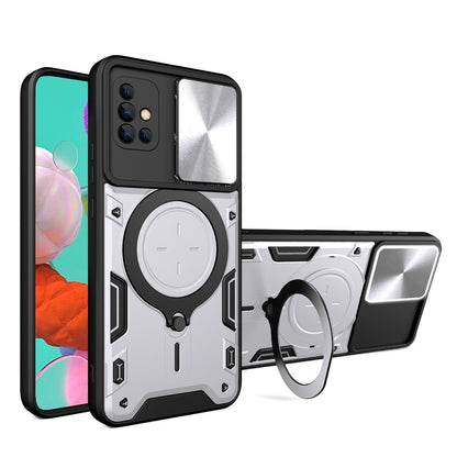 Samsung Galaxy A51 4G Magnetic Holder CD Texture Sliding Camshield Phone Case, TPU PC Shockproof Cover