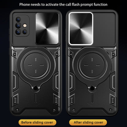 Samsung Galaxy A51 4G Magnetic Holder CD Texture Sliding Camshield Phone Case, TPU PC Shockproof Cover