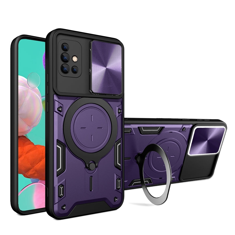 Samsung Galaxy A51 4G Magnetic Holder CD Texture Sliding Camshield Phone Case, TPU PC Shockproof Cover