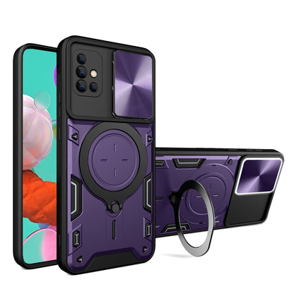Samsung Galaxy A51 4G Magnetic Holder CD Texture Sliding Camshield Phone Case, TPU PC Shockproof Cover
