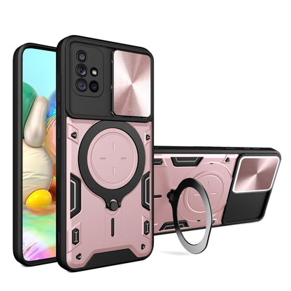 Samsung Galaxy A71 4G Magnetic Holder CD Texture Sliding Camshield Phone Case, TPU PC Shockproof Cover