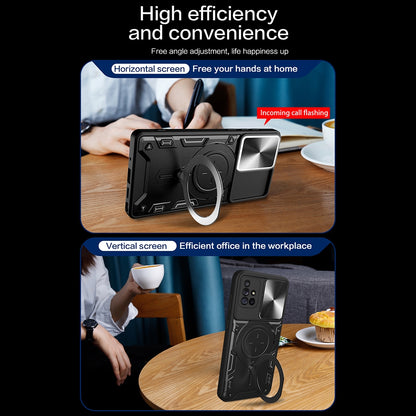 Samsung Galaxy A71 4G Magnetic Holder CD Texture Sliding Camshield Phone Case, TPU PC Shockproof Cover