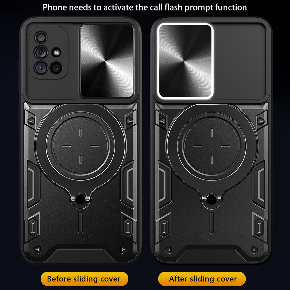 Samsung Galaxy A71 4G Magnetic Holder CD Texture Sliding Camshield Phone Case, TPU PC Shockproof Cover