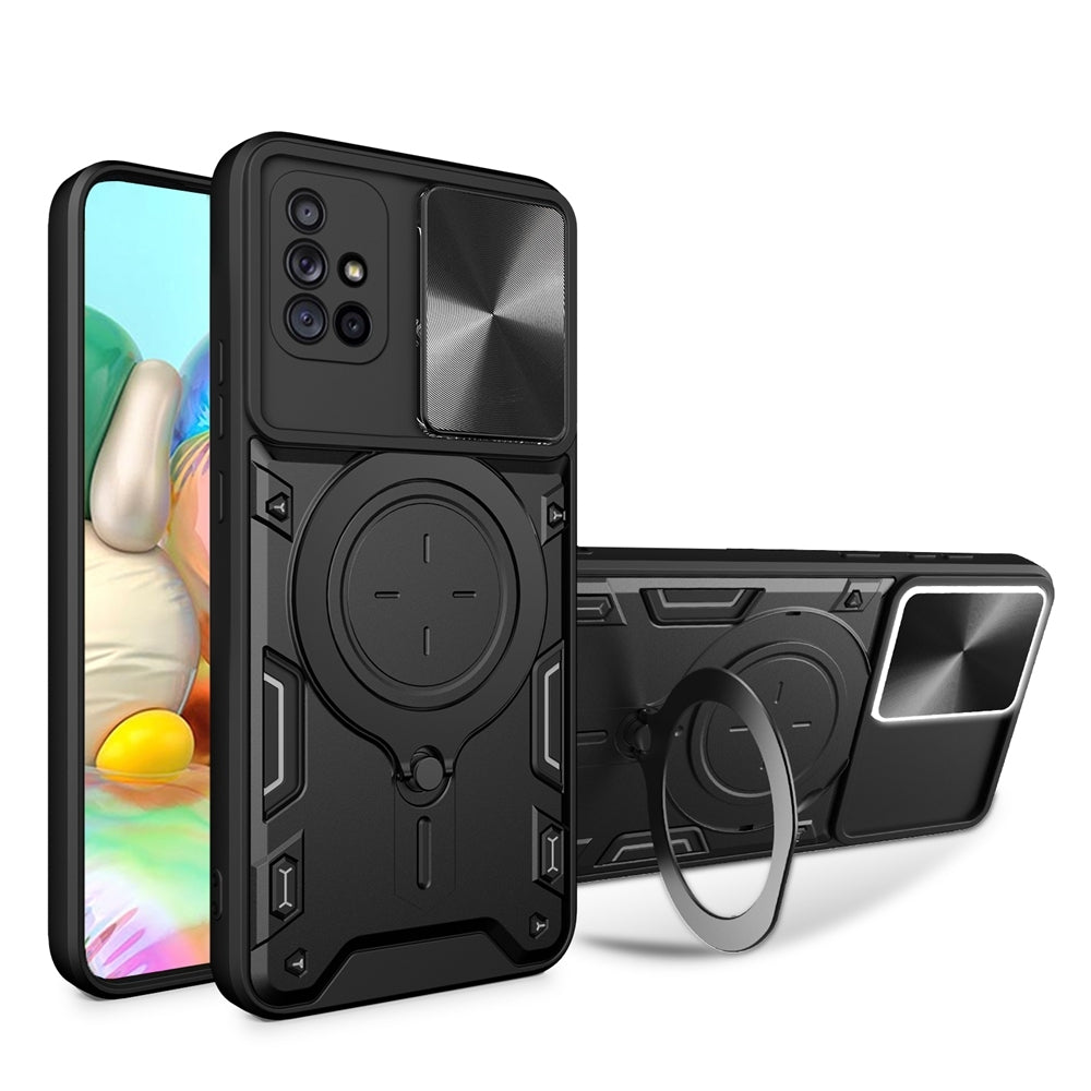 Samsung Galaxy A71 4G Magnetic Holder CD Texture Sliding Camshield Phone Case, TPU PC Shockproof Cover
