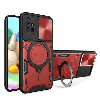 Samsung Galaxy A71 4G Magnetic Holder CD Texture Sliding Camshield Phone Case, TPU PC Shockproof Cover