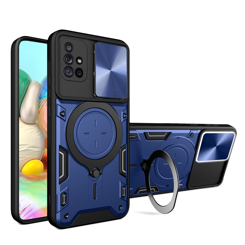 Samsung Galaxy A71 4G Magnetic Holder CD Texture Sliding Camshield Phone Case, TPU PC Shockproof Cover