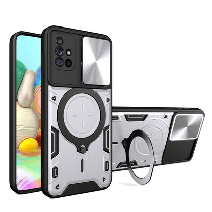 Samsung Galaxy A71 4G Magnetic Holder CD Texture Sliding Camshield Phone Case, TPU PC Shockproof Cover