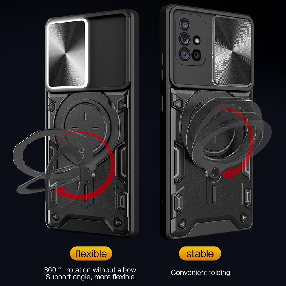 Samsung Galaxy A71 4G Magnetic Holder CD Texture Sliding Camshield Phone Case, TPU PC Shockproof Cover