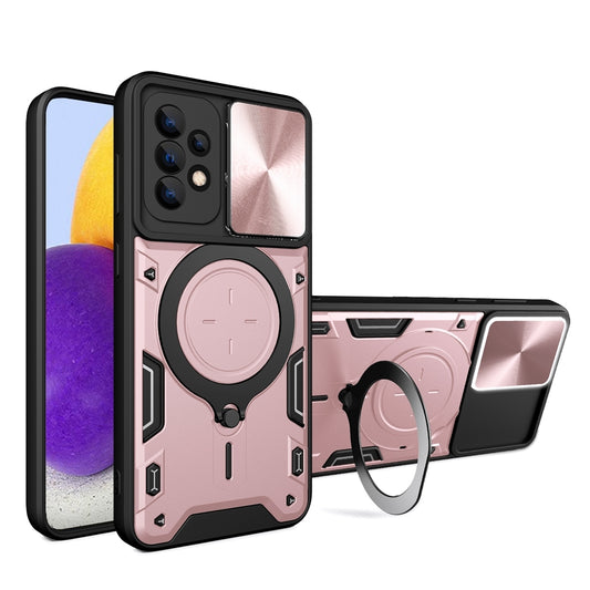 Samsung Galaxy A72 4G Magnetic Holder CD Texture Sliding Camshield Phone Case, TPU PC Shockproof Cover