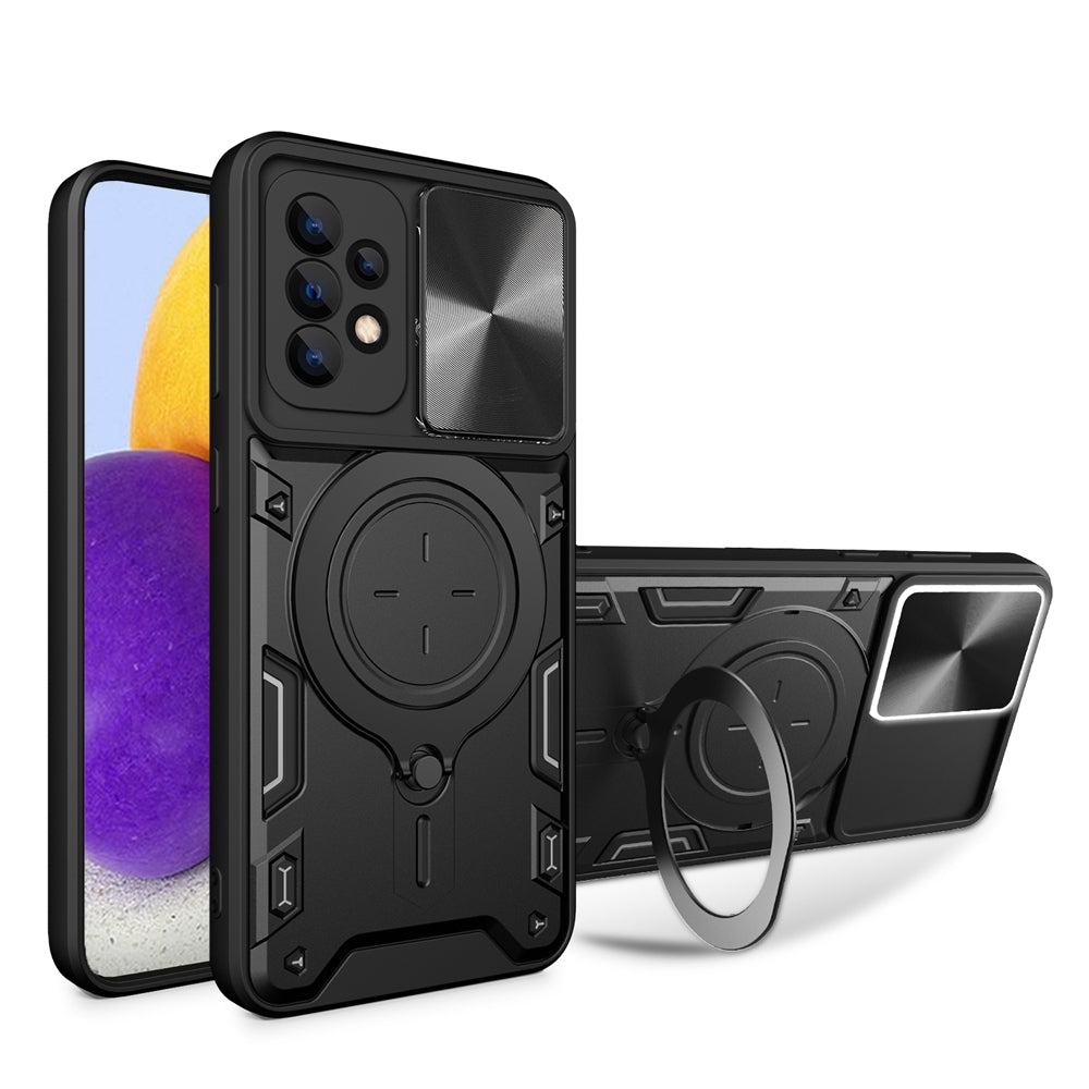 Samsung Galaxy A72 5G Magnetic Holder CD Texture Sliding Camshield Phone Case, TPU PC Shockproof Cover