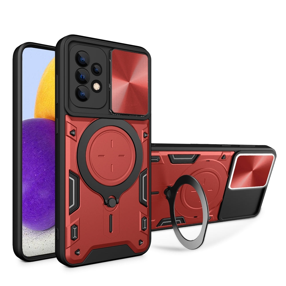Samsung Galaxy A72 4G Magnetic Holder CD Texture Sliding Camshield Phone Case, TPU PC Shockproof Cover