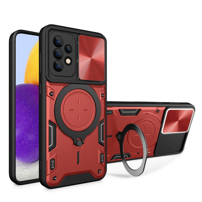 Samsung Galaxy A72 4G Magnetic Holder CD Texture Sliding Camshield Phone Case, TPU PC Shockproof Cover