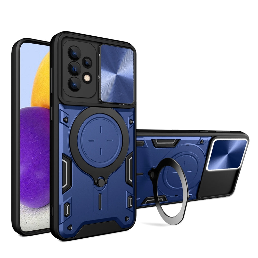 Samsung Galaxy A72 5G Magnetic Holder CD Texture Sliding Camshield Phone Case, TPU PC Shockproof Cover