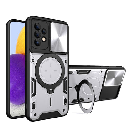 Samsung Galaxy A72 4G Magnetic Holder CD Texture Sliding Camshield Phone Case, TPU PC Shockproof Cover