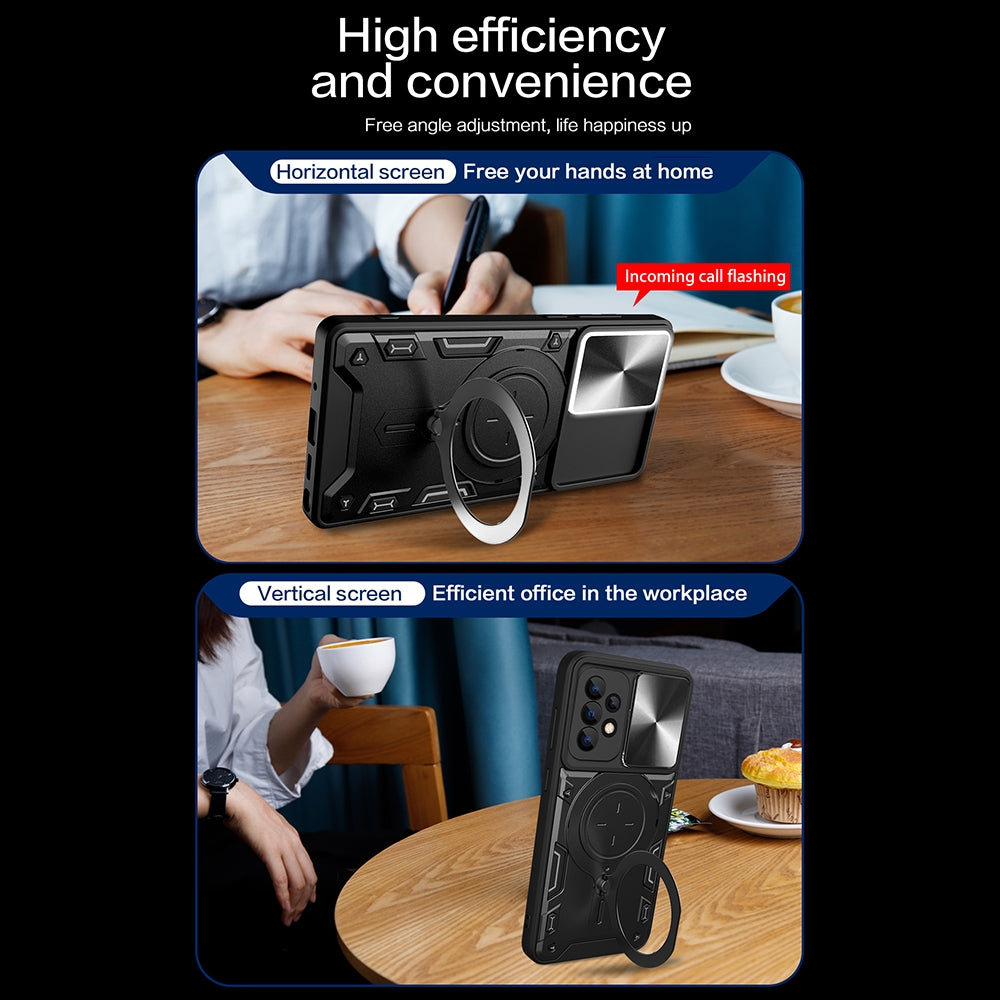 Samsung Galaxy A72 4G Magnetic Holder CD Texture Sliding Camshield Phone Case, TPU PC Shockproof Cover