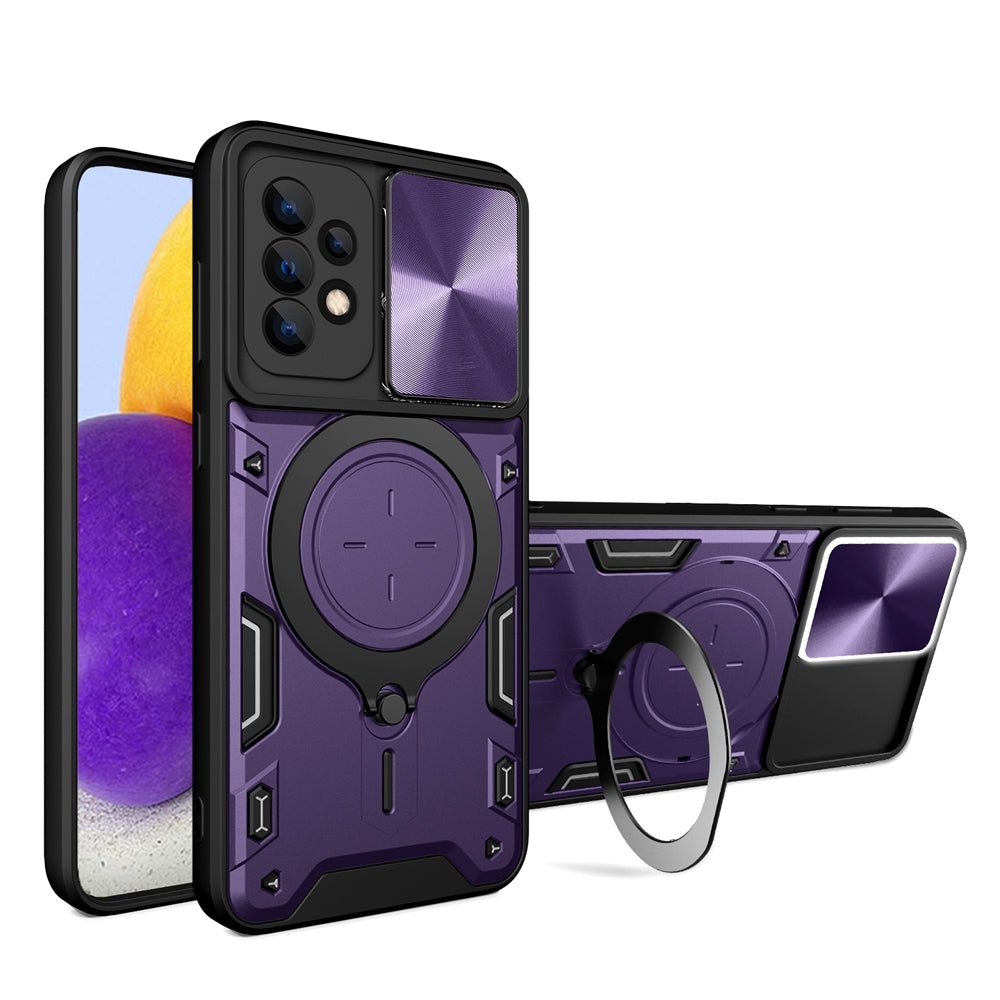Samsung Galaxy A72 5G Magnetic Holder CD Texture Sliding Camshield Phone Case, TPU PC Shockproof Cover