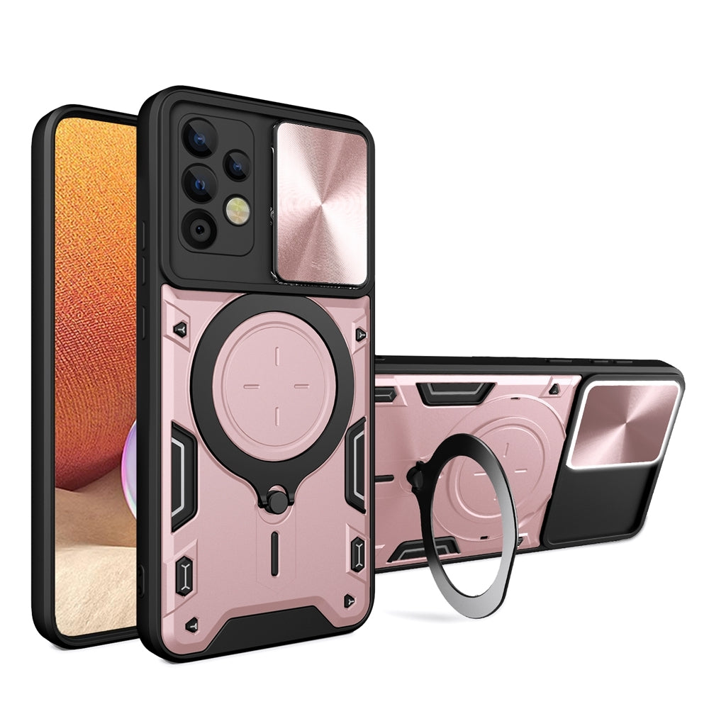 Samsung Galaxy A32 4G Magnetic Holder CD Texture Sliding Camshield Phone Case, TPU PC Shockproof Cover