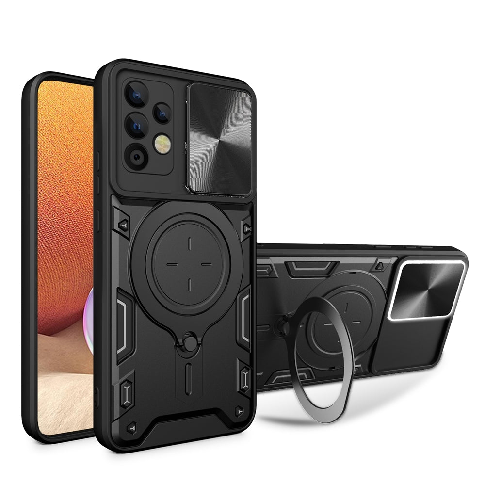 Samsung Galaxy A32 4G Magnetic Holder CD Texture Sliding Camshield Phone Case, TPU PC Shockproof Cover