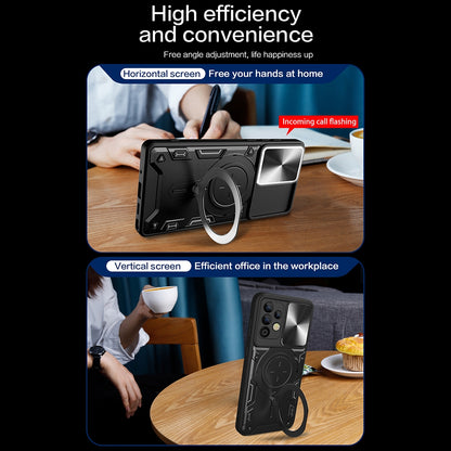 Samsung Galaxy A32 4G Magnetic Holder CD Texture Sliding Camshield Phone Case, TPU PC Shockproof Cover