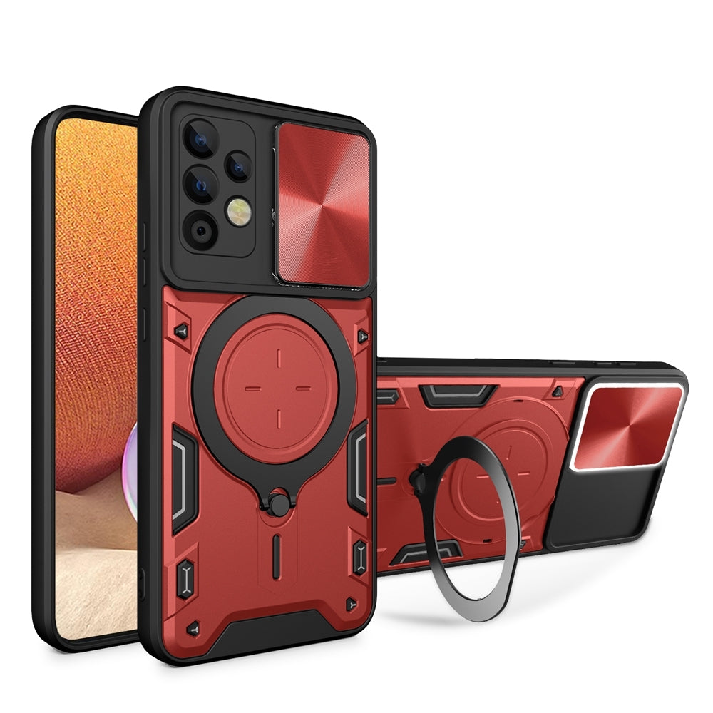 Samsung Galaxy A32 4G Magnetic Holder CD Texture Sliding Camshield Phone Case, TPU PC Shockproof Cover
