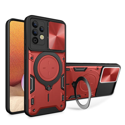 Samsung Galaxy A32 4G Magnetic Holder CD Texture Sliding Camshield Phone Case, TPU PC Shockproof Cover