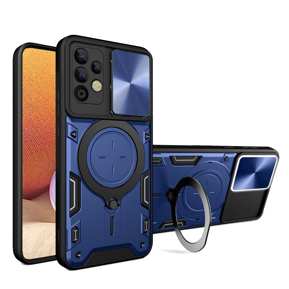 Samsung Galaxy A32 4G Magnetic Holder CD Texture Sliding Camshield Phone Case, TPU PC Shockproof Cover
