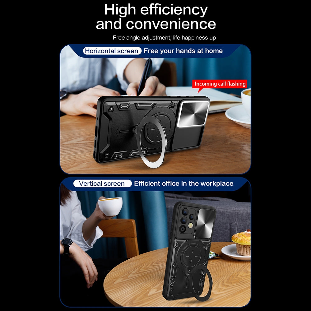 Samsung Galaxy A32 4G Magnetic Holder CD Texture Sliding Camshield Phone Case, TPU PC Shockproof Cover