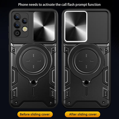Samsung Galaxy A32 4G Magnetic Holder CD Texture Sliding Camshield Phone Case, TPU PC Shockproof Cover