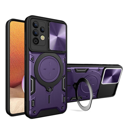 Samsung Galaxy A32 4G Magnetic Holder CD Texture Sliding Camshield Phone Case, TPU PC Shockproof Cover