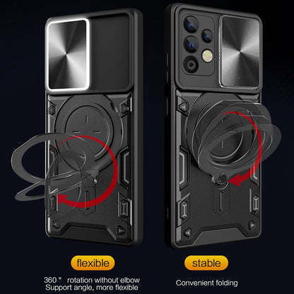 Samsung Galaxy A32 4G Magnetic Holder CD Texture Sliding Camshield Phone Case, TPU PC Shockproof Cover