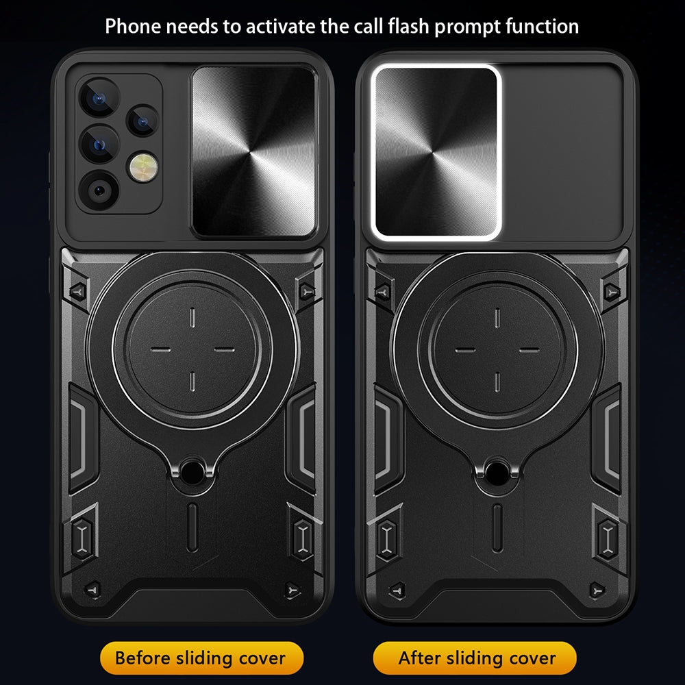 Samsung Galaxy A32 4G Magnetic Holder CD Texture Sliding Camshield Phone Case, TPU PC Shockproof Cover