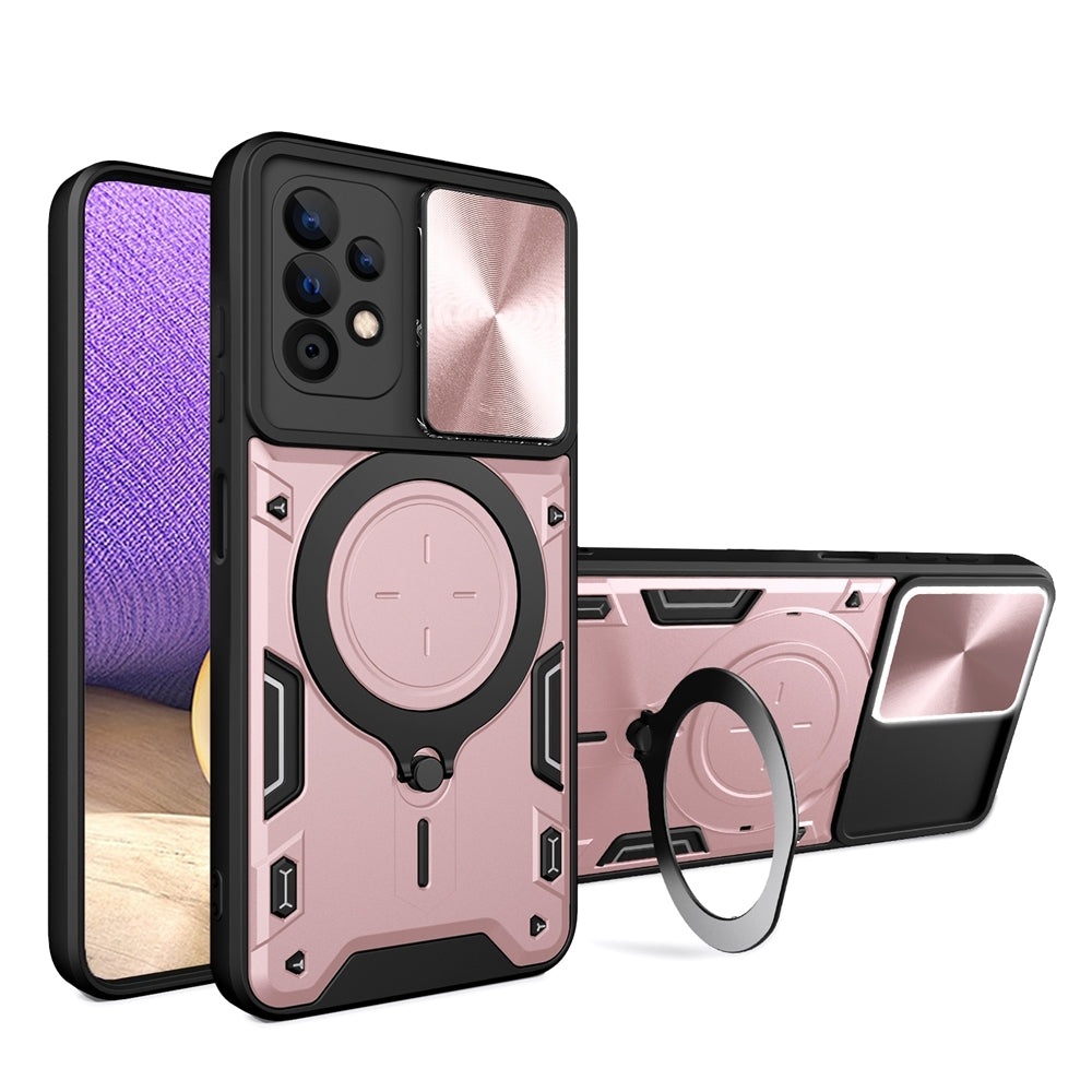 Samsung Galaxy A32 5G Magnetic Holder CD Texture Sliding Camshield Phone Case, TPU PC Shockproof Cover