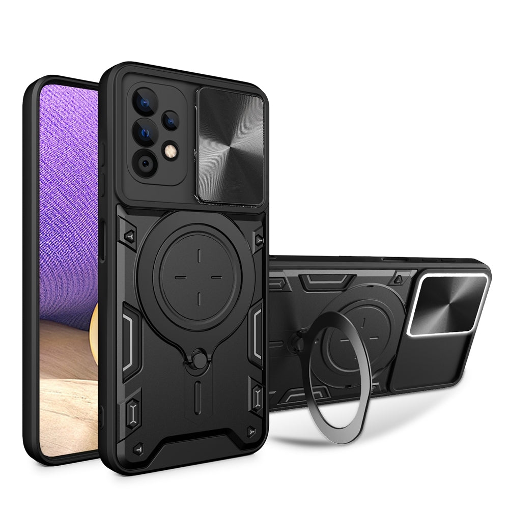 Samsung Galaxy A32 5G Magnetic Holder CD Texture Sliding Camshield Phone Case, TPU PC Shockproof Cover